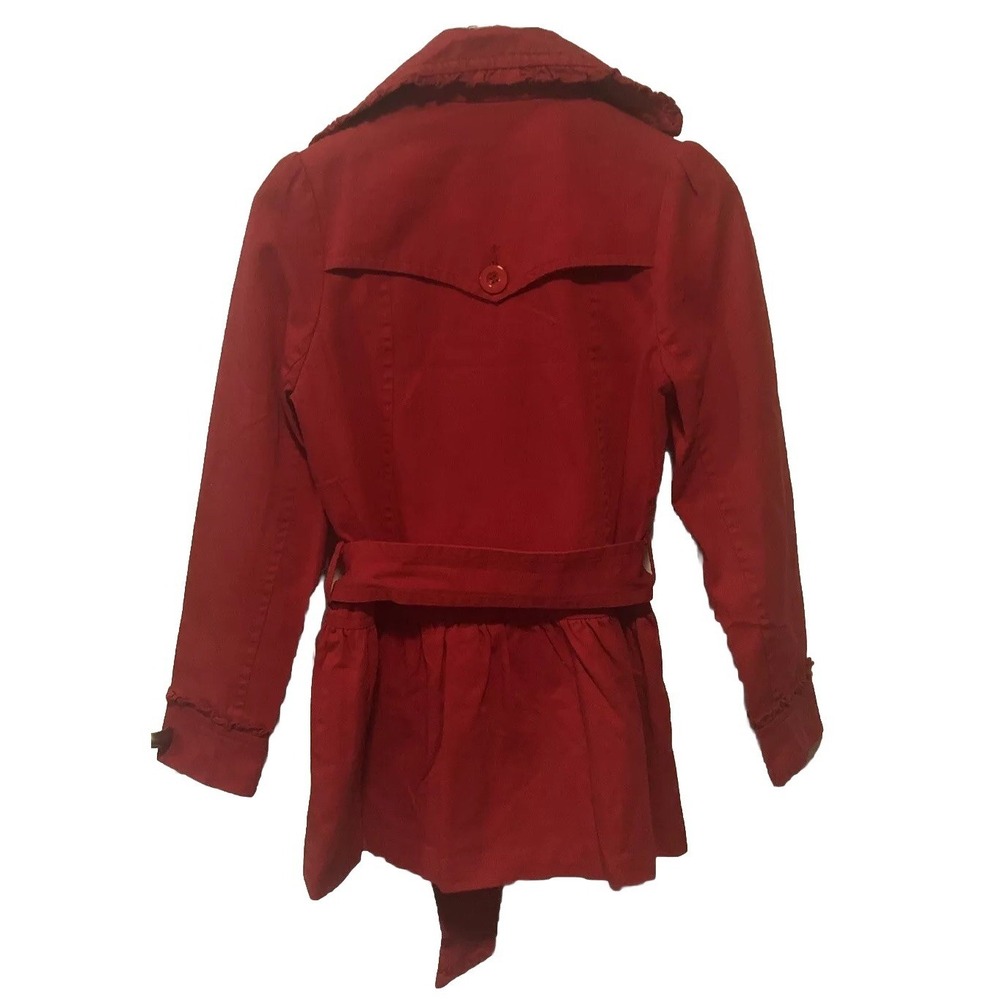 Aziz Women's M Red Double-Breasted Belted Jacket Ruffle Heart Lining Valentines - Picture 3 of 16